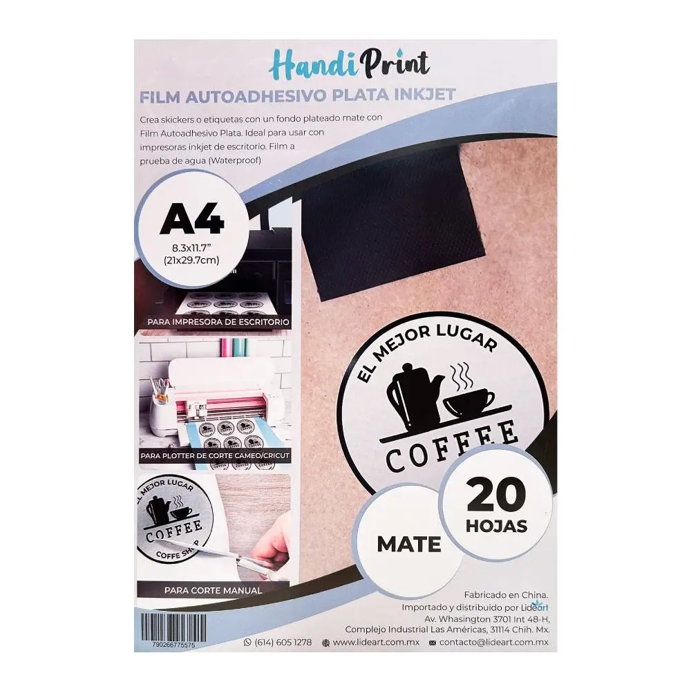 Film Adhesivo Plata INKJET Mate A4×20 Handi Print