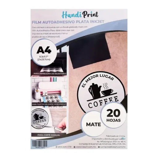Film Adhesivo Plata INKJET Mate A4×20 Handi Print